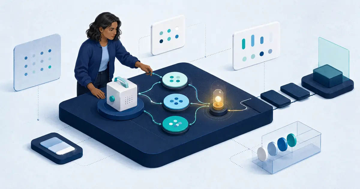 A founder at a pre-seed evidence workbench connecting customer signals, a prototype, early proof, and an investor path.