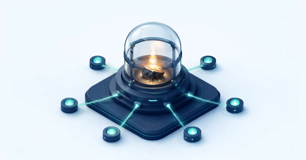 A protected founder spark inside a mint-lit venture ignition chamber connected to first-believer nodes.