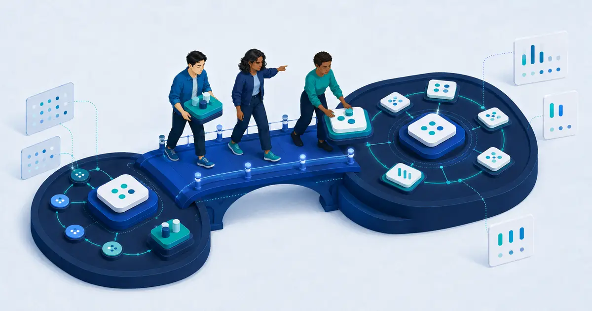 A startup team crossing a structured bridge from product-market fit to repeatable Series A growth.
