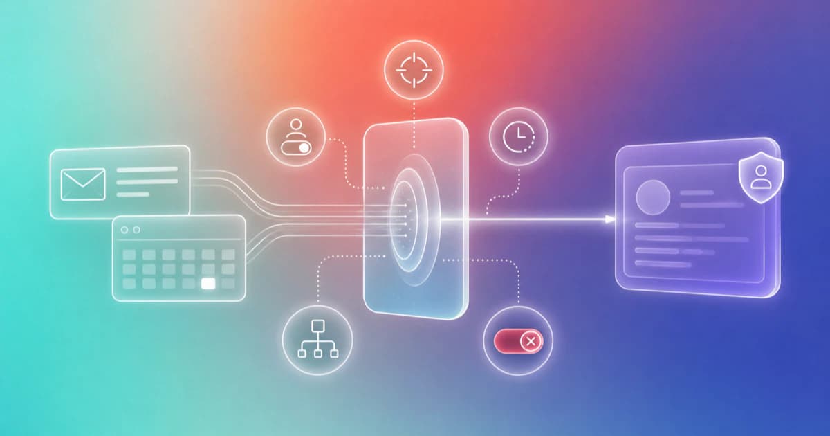 Privacy checklist beside a lock, covering scope, permissions, retention, and revocation before connecting email and calendar.