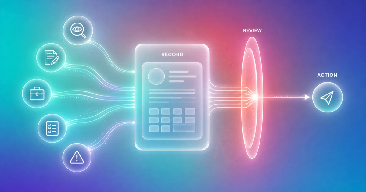 An AI CRM agent coordinating five relationship tasks with human review before external action.