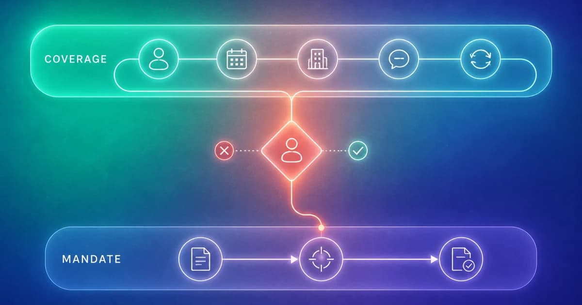 A coverage signal passing through human review into an active M&A mandate workflow.