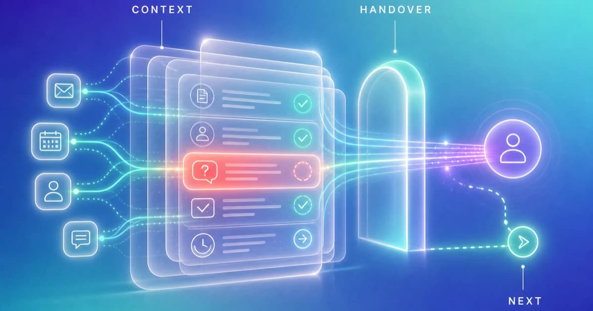 Source-linked client and deal context moving intact through a banker handover.