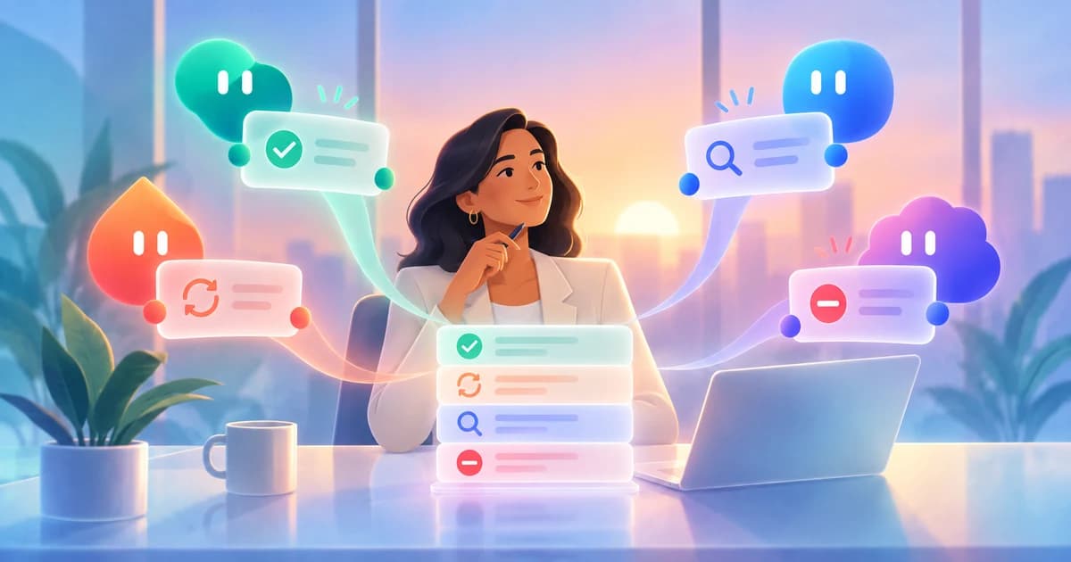 A professional starts the day with AI teammate work organized into ready, changed, needs-review, and blocked states.