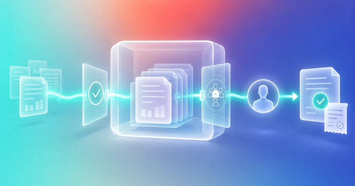 Fundraising documents moving through source, permission, and approval gates to a verified action receipt.