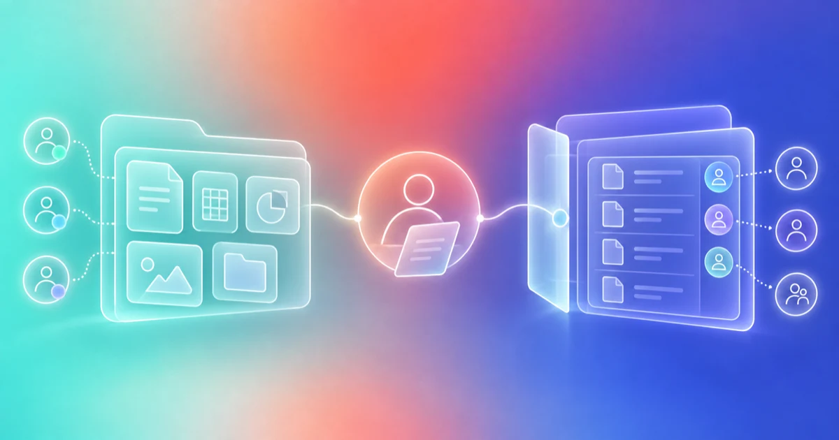 A collaborative source library and controlled investor data room connected by a deliberate review bridge.