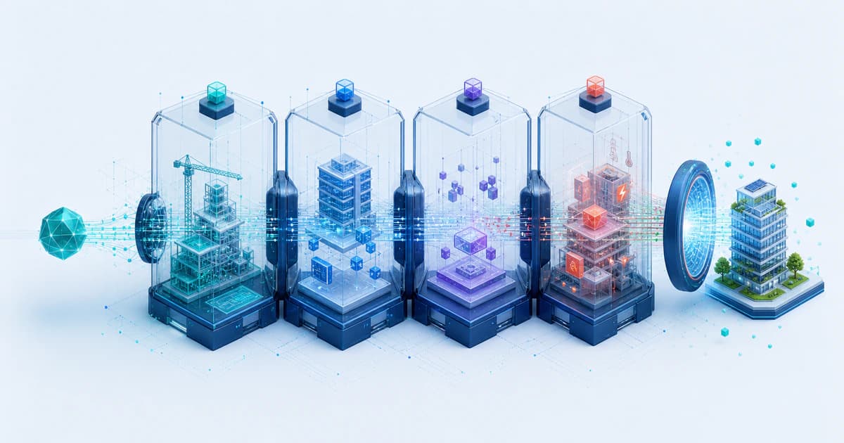 A built-environment system connects development, transactions, tenants, operations, and retrofit decisions.