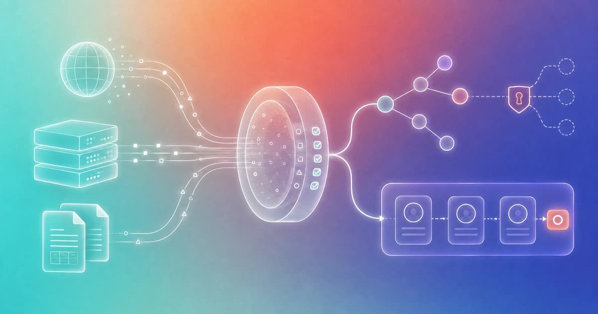 Web research, licensed data and user lists pass through an evidence lens before relationship paths and CRM action.