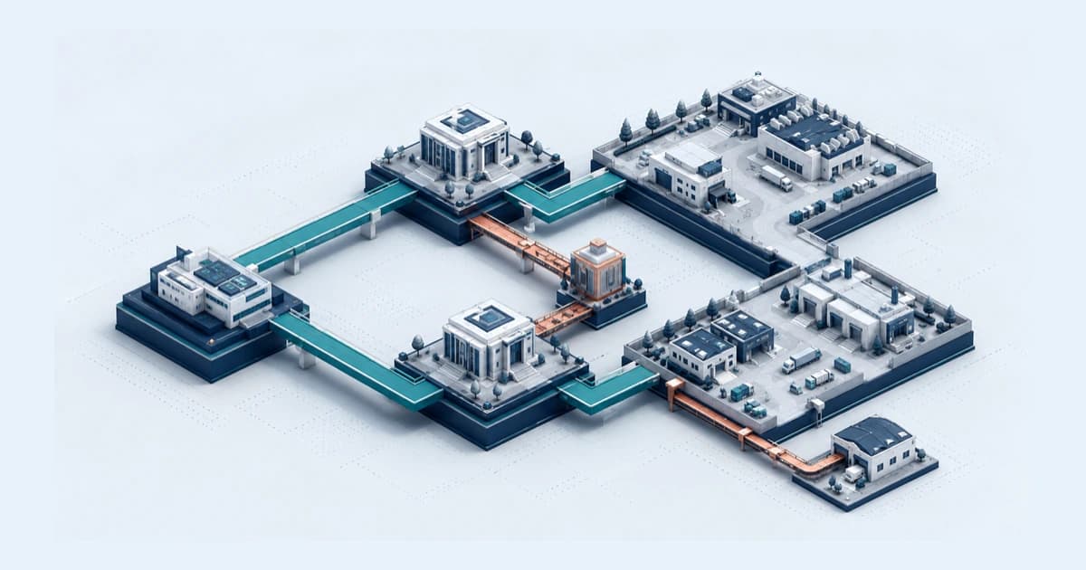 Buyout-manager platforms connect to operating businesses while a secondary-transfer bridge and co-investment side lane remain distinct.