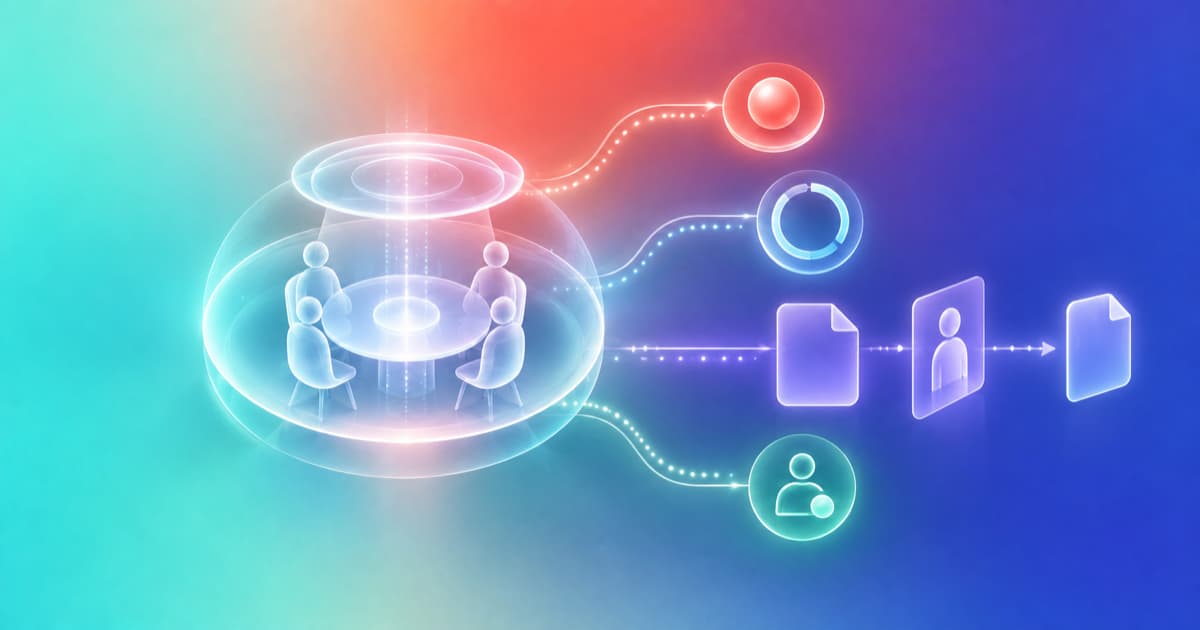 A verification lens separates a donor meeting into confirmed commitments, open questions, a reviewable draft, and owned tasks.