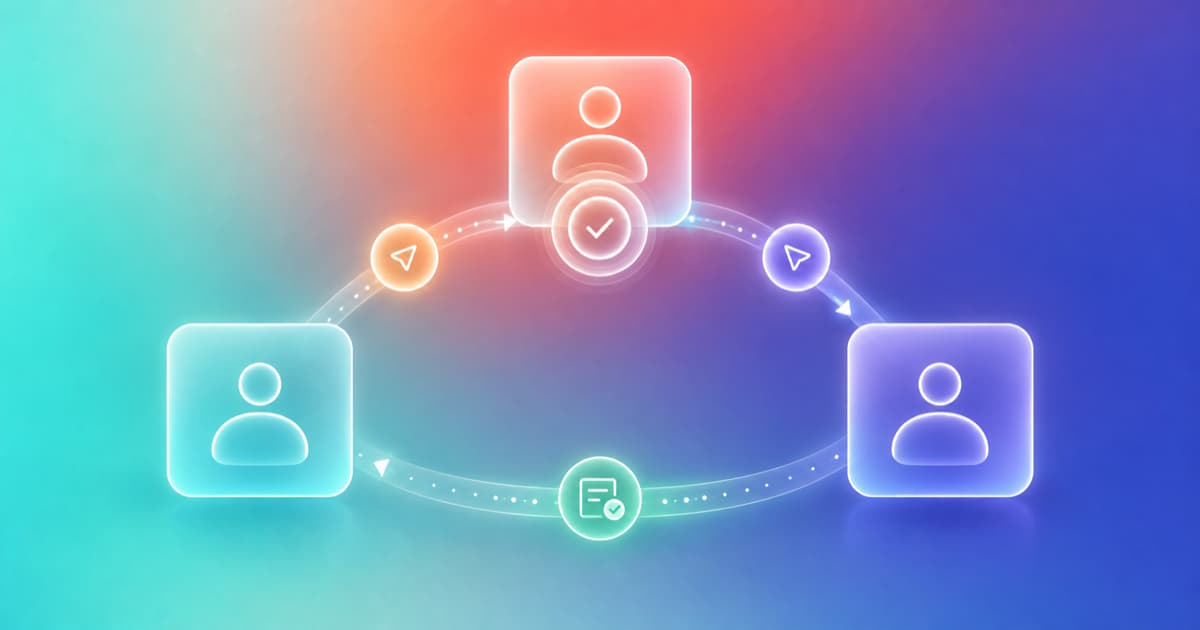A three-party referral path passes through a connector approval gate and returns with a respectful outcome update.