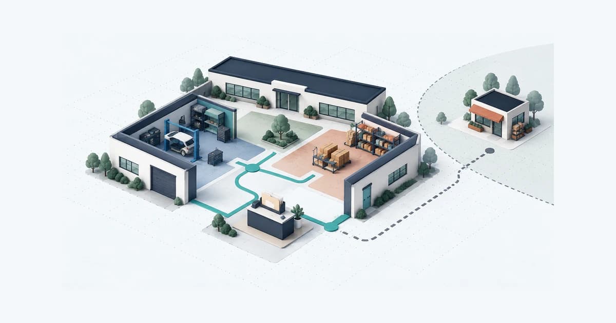 A community-financing block shows different business needs, a bounded service area and a preparation station before a lender review.