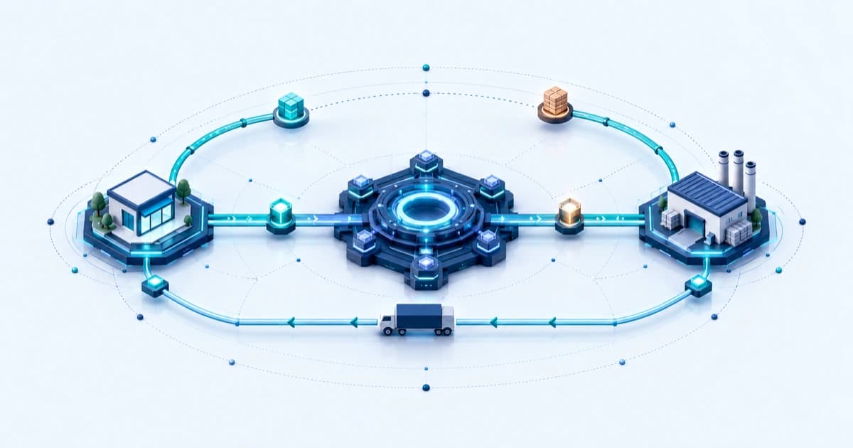A customer deposit and a later supplier payment gate flank the operating core while the fulfillment path remains intact.