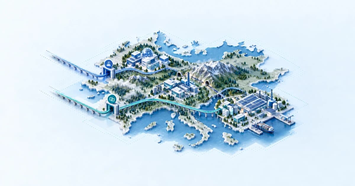 A European research atlas links laboratories, industrial pilots, and production planning through separate grant and investment rails.