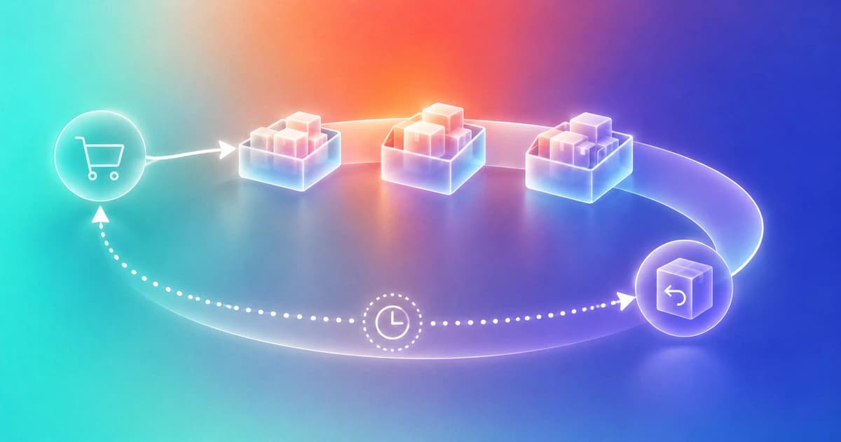 Inventory trays sit inside a seasonal orbit where an early purchasing path precedes a collection return with a visible delayed segment.