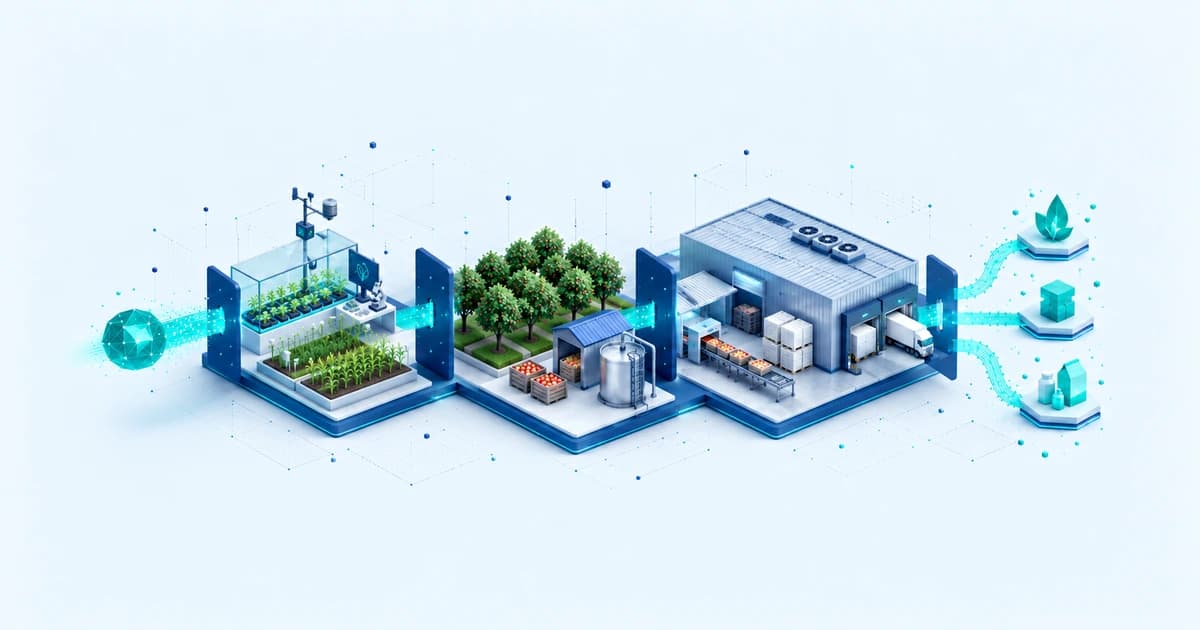 Distinct research, producer, and food-processing modules each meet their own evidence gate in an agri-food operating landscape.