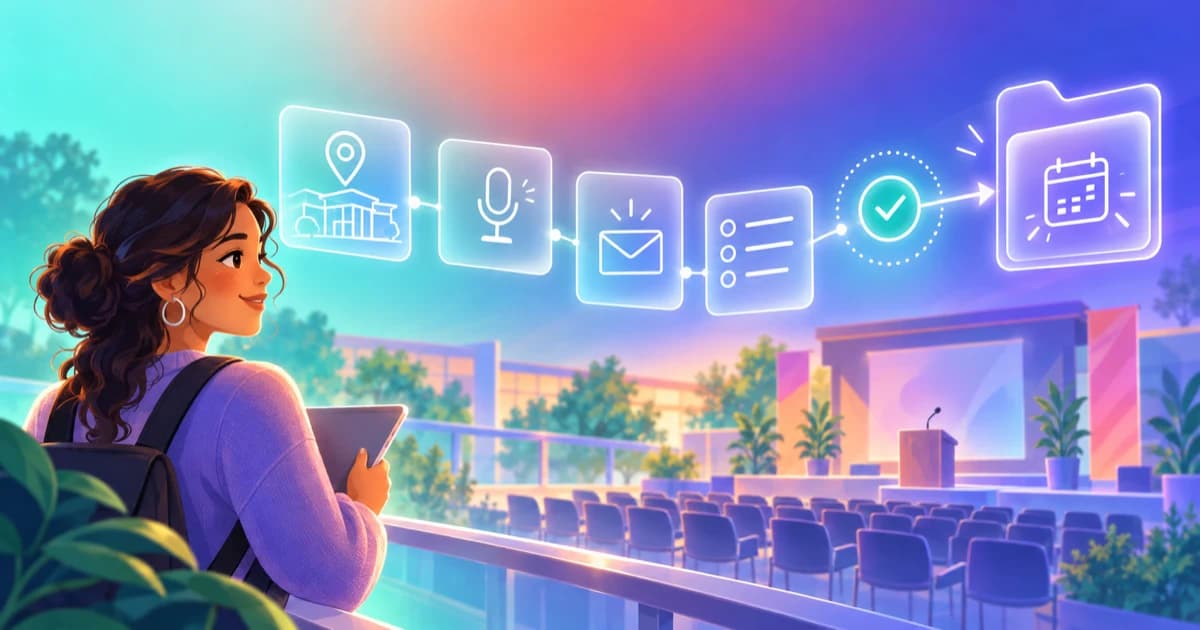 A student coordinator connecting venue, speaker, invitation and run-of-show preparation.