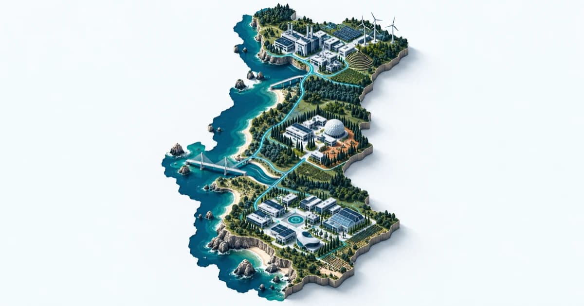 Illustrative Portugal Venture Capital startup ecosystem, linked by teal capital pathways