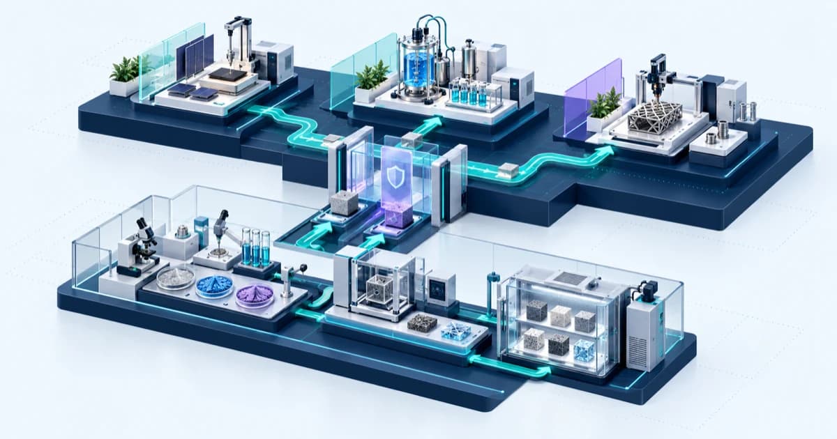 Illustrative research-to-company investment ecosystem, linked by teal capital pathways