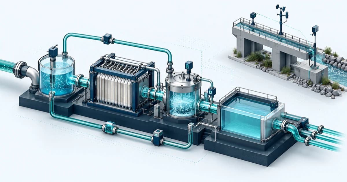 Illustrative water technology and infrastructure investment ecosystem, linked by teal capital pathways