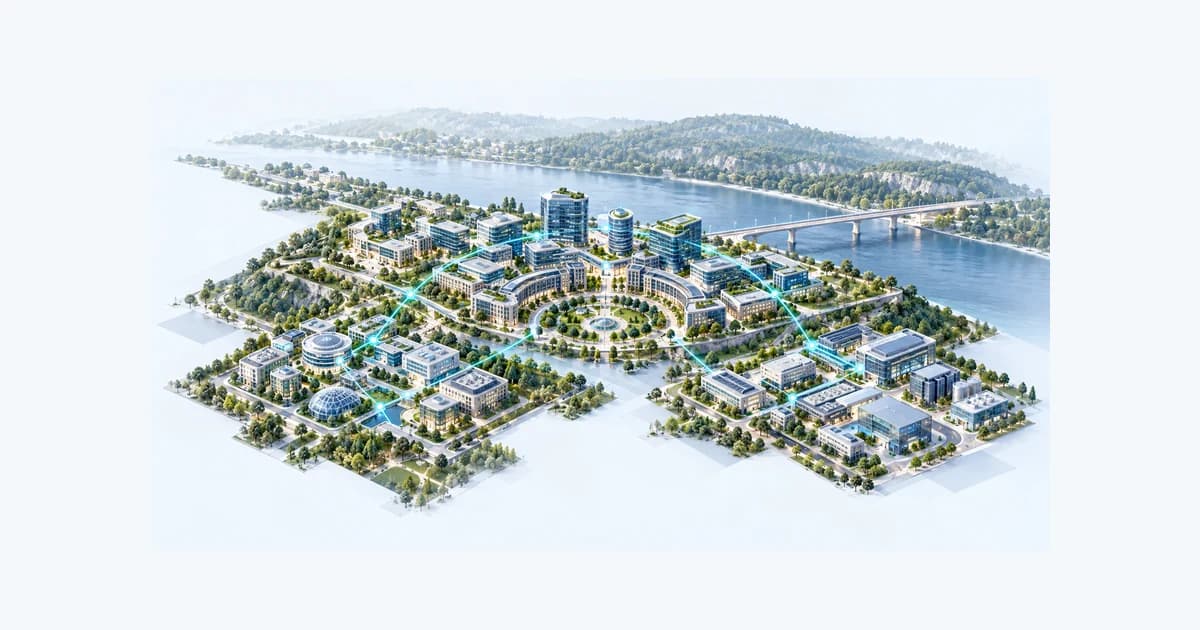 Illustrative Austria startup ecosystem connected by teal pathways