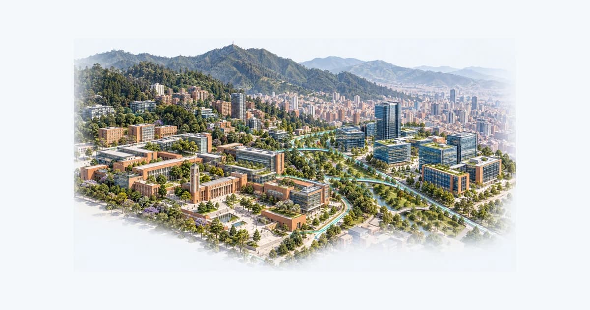 Illustrative Colombia startup ecosystem connected by teal pathways