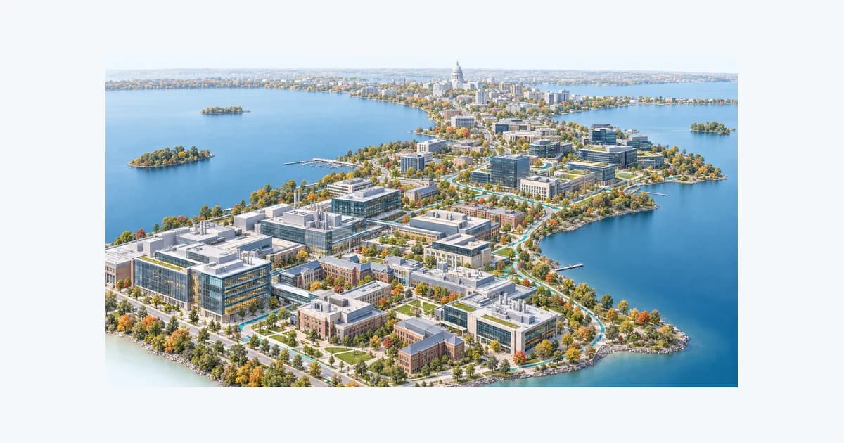 Illustrative Madison and Wisconsin startup ecosystem connected by teal pathways
