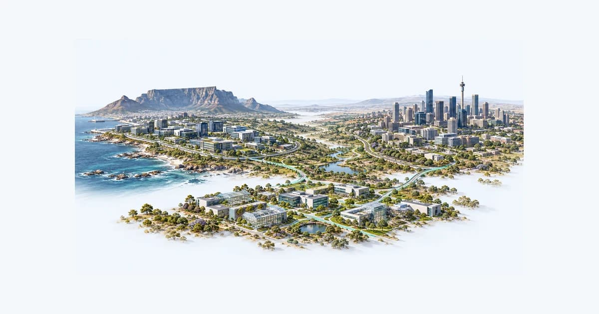 Illustrative South Africa startup ecosystem connected by teal pathways