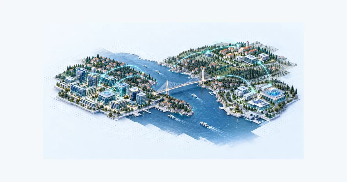 Illustrative Turkey startup ecosystem connected by teal pathways
