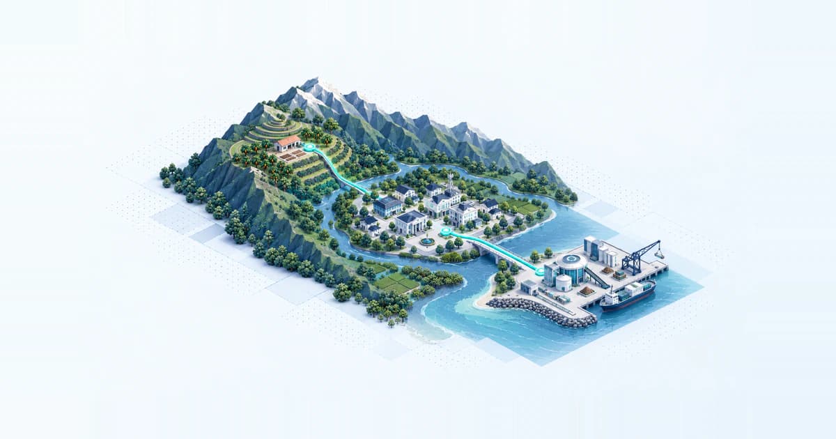 Illustrated Latin American capital routes connecting Andean agriculture, inclusive services and circular-economy enterprises.