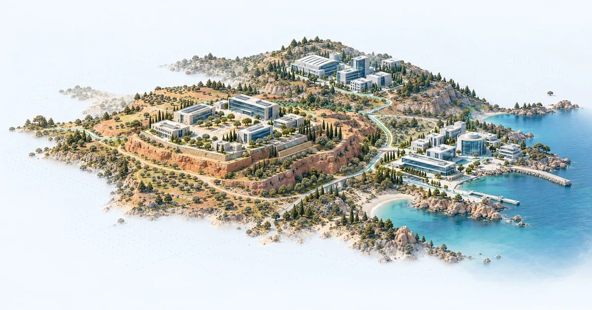 Spanish enterprise, therapeutic-science and engineering clusters connected across a terraced plateau and coastal gulf
