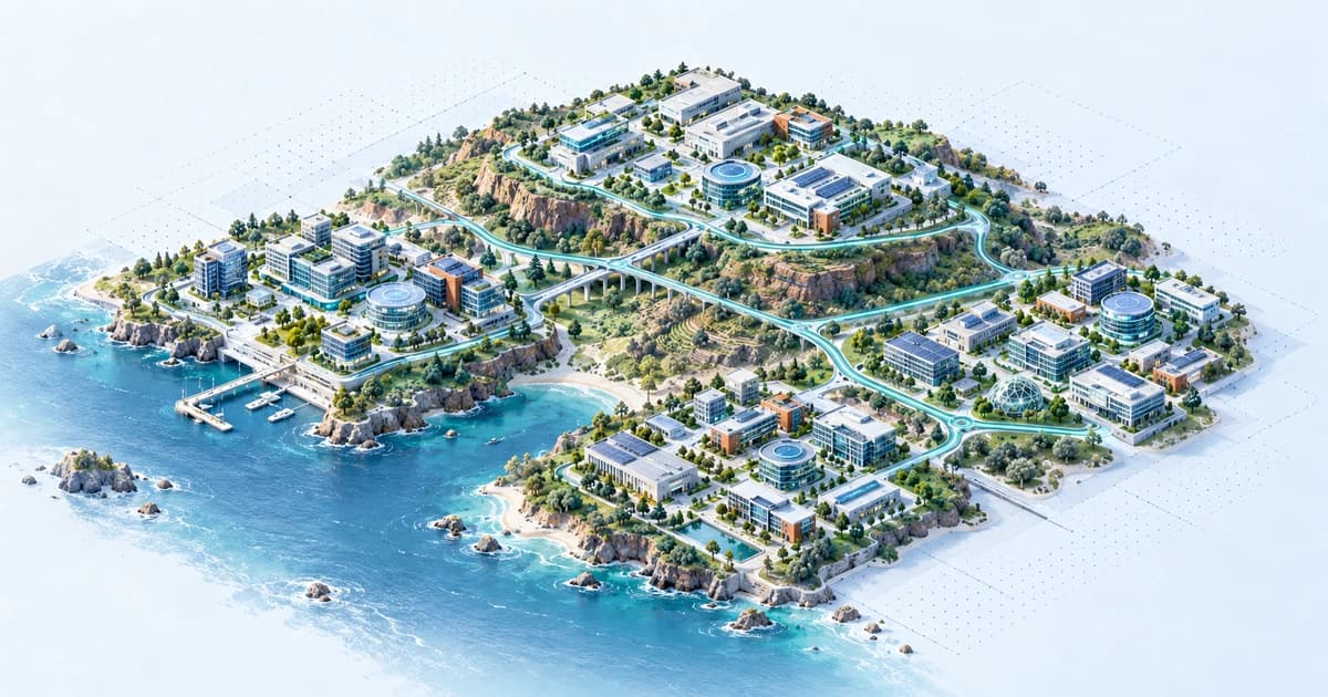 An Indian peninsula-shaped technology landscape joining enterprise, engineering and early-company clusters