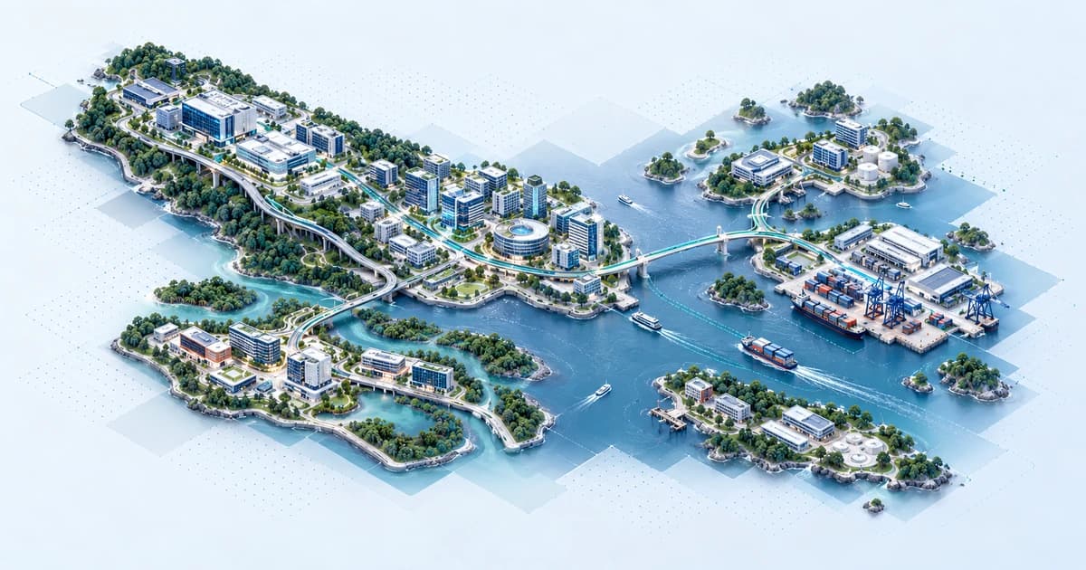 A Southeast Asian peninsula and island arc connecting digital commerce, semiconductor research and logistics clusters