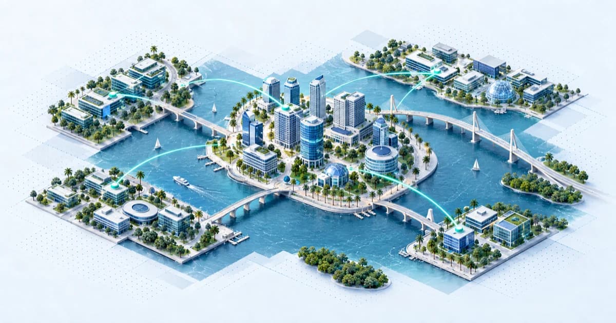 Cross-bay routes link enterprise offices, research buildings and fintech workspaces.