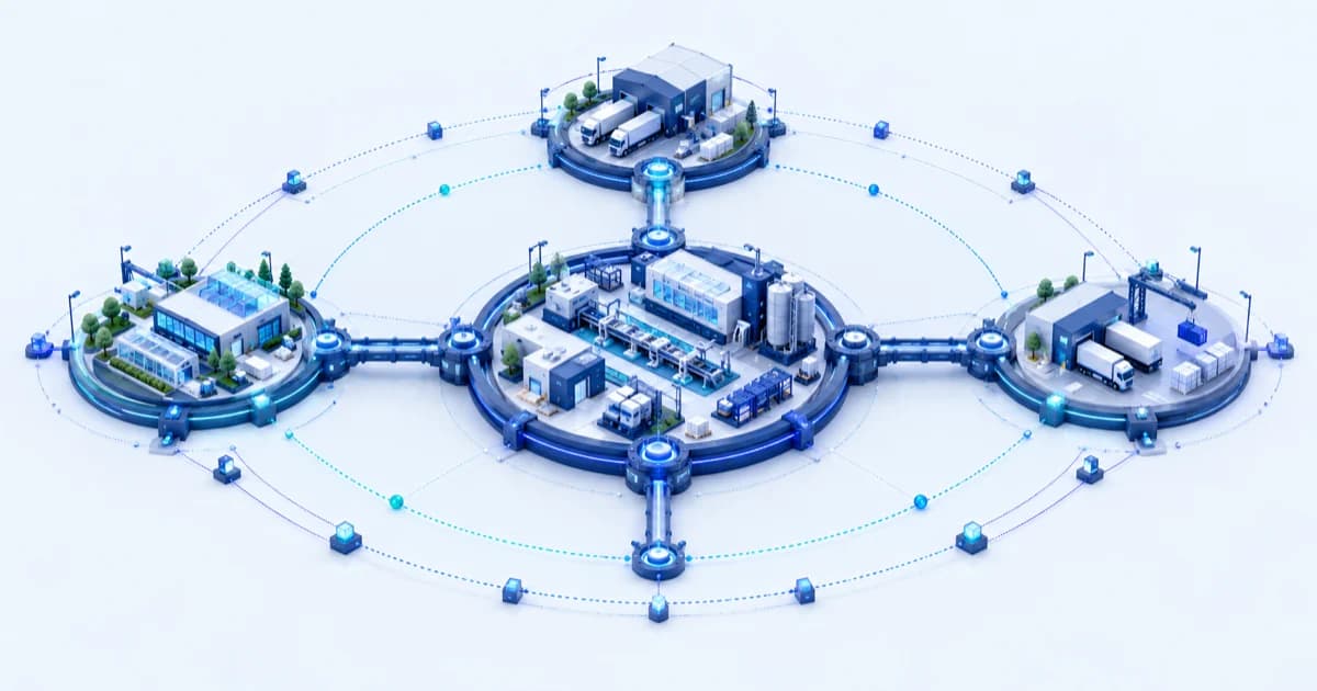 Established operating workshops connect a partnership hinge to a growth annex and shareholder transfer dock.