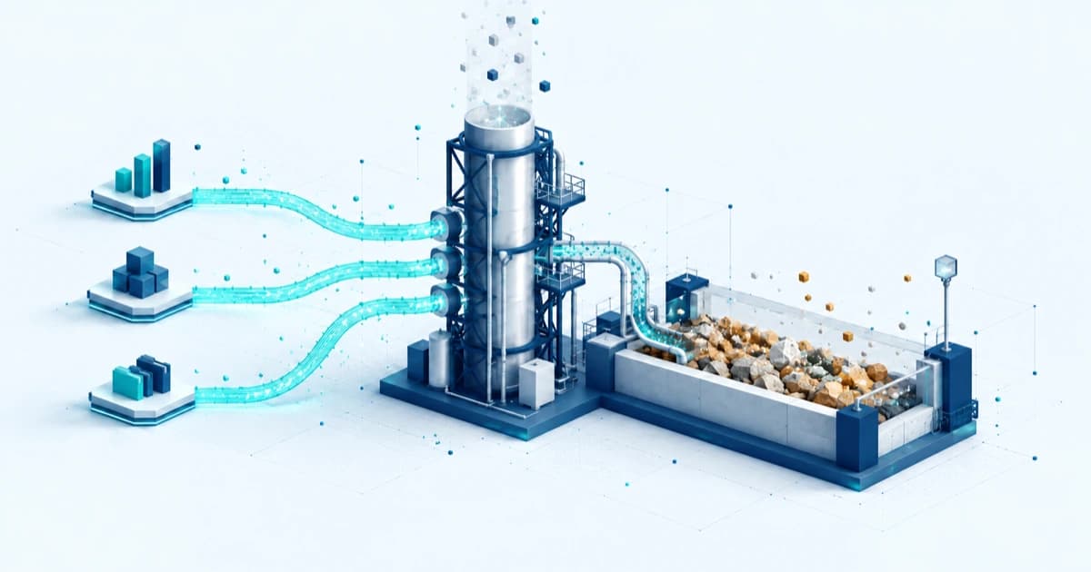 Three capital inputs feed a carbon-removal installation with a separate mineral-storage bed.