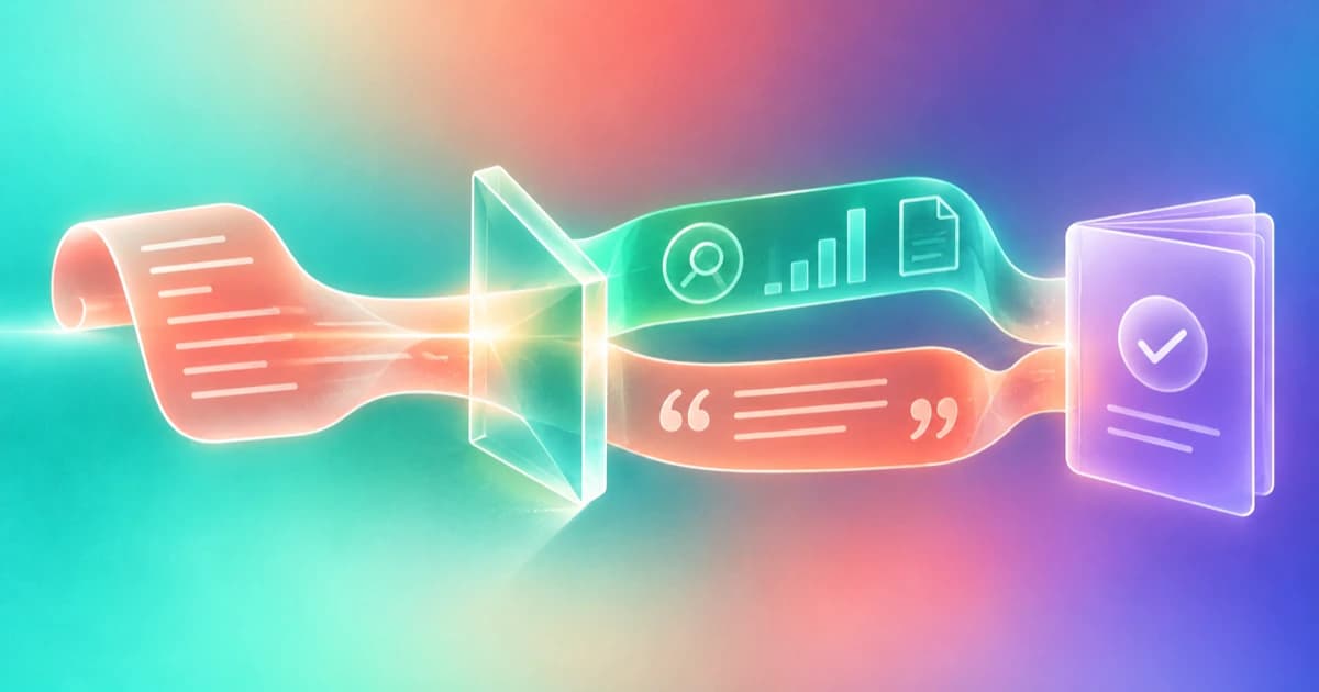 A glass story path separates customer statements from evidence reviewed through a lens.